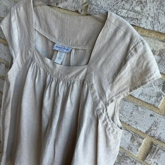 Match Point 100% Linen Sleeveless Square Neck Blouse Women's Size M. - Picture 5 of 7